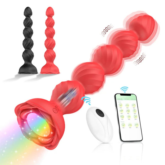 The 7.3 Inch Remote Control Rose Luminous Anal Beads