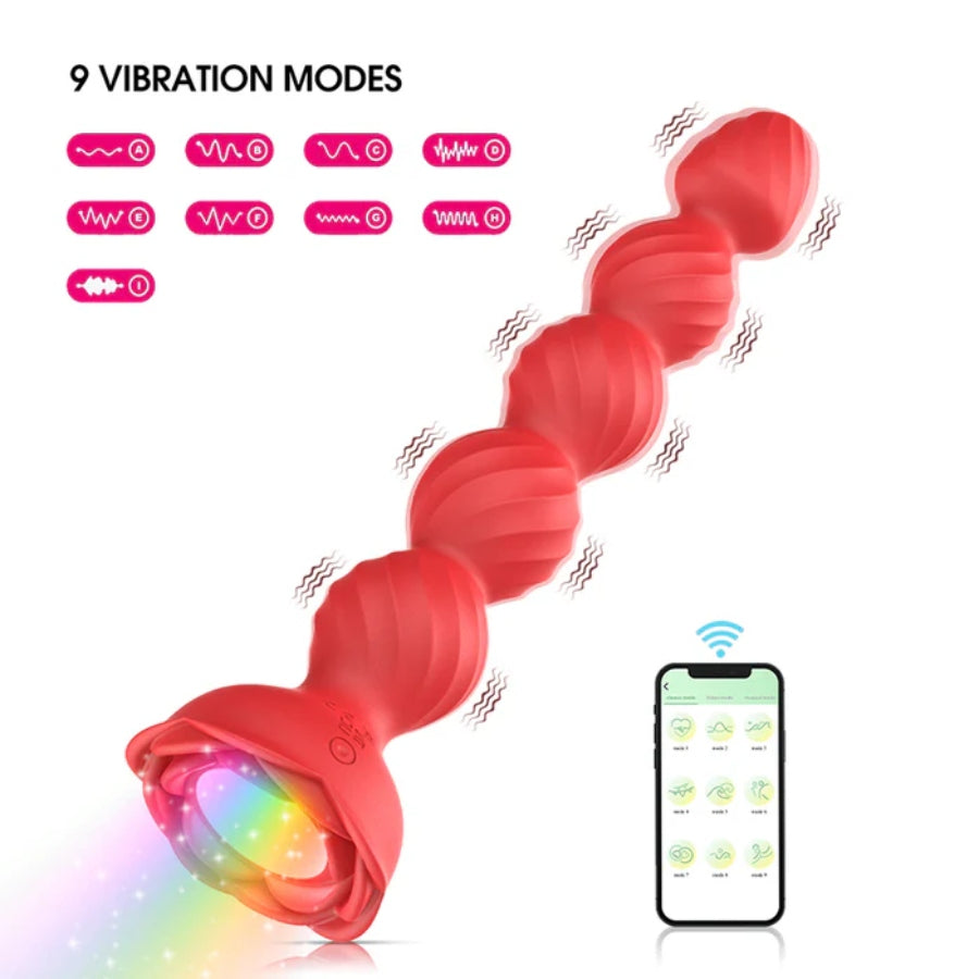 The 7.3 Inch Remote Control Rose Luminous Anal Beads