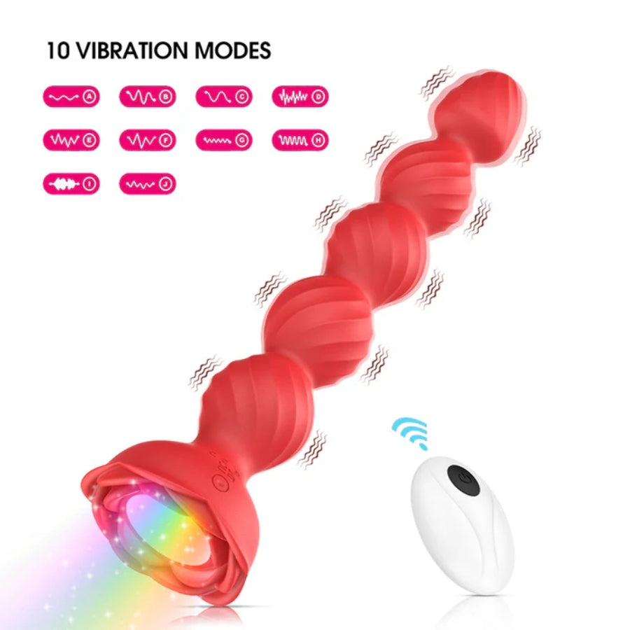 The 7.3 Inch Remote Control Rose Luminous Anal Beads