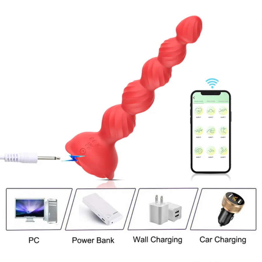 The 7.3 Inch Remote Control Rose Luminous Anal Beads